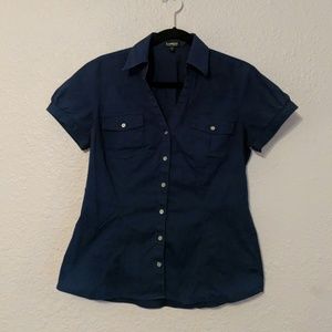 Express Navy Blue Button Up Top